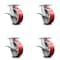 Service Caster 6 Inch Kingpinless Red Poly on Steel Wheel Swivel Caster Set with Brakes SCC SCC-KP30S620-PUR-RS-SLB-4 - alternate 1